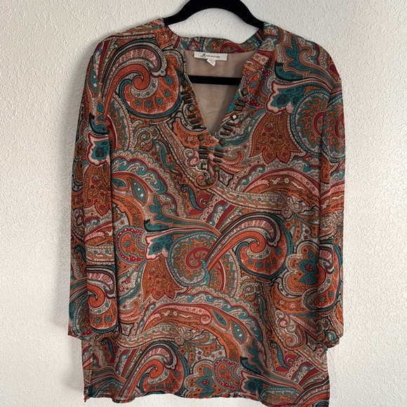 JM Collection Tops - ❗️SOLD❗️JM Collection Orange Brown Mandarin Collar Tunic